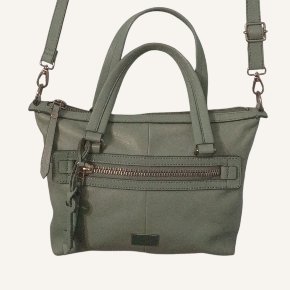 Fossil Leather Crossbody Bag Sachel Light Green Shoulder Bag Zip Closure Boho